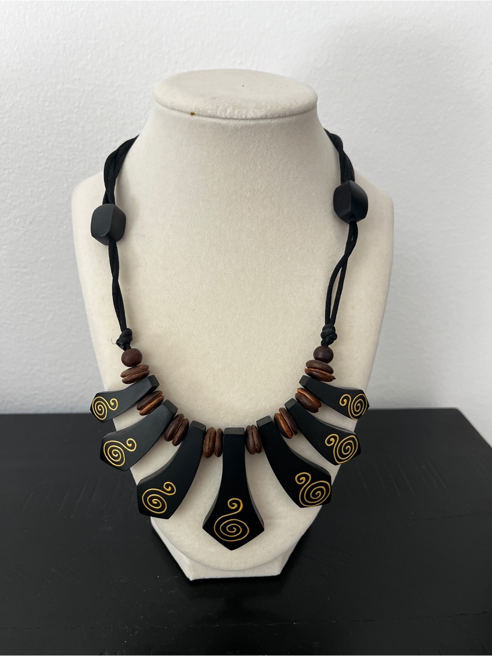 Black and Gold Spiral Accent Statement Necklace